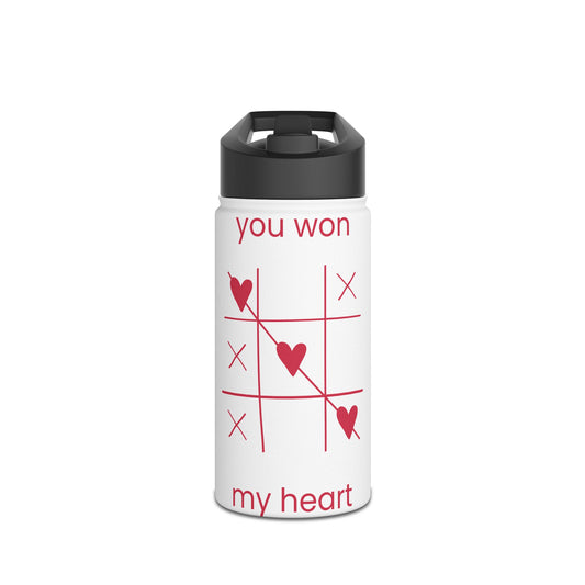 You Won My Heart Stainless Steel Water Bottle — Tic-Tac-Toe Valentine Gift