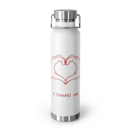 22oz Insulated Water Bottle — Minimal Red Heart Hands "I (heart) you" Design