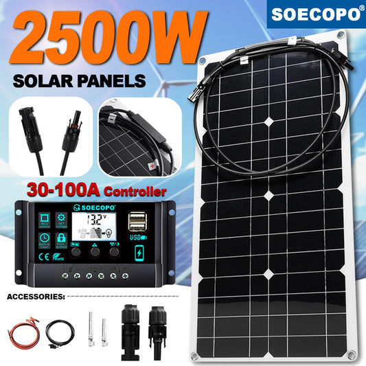 SOECOPO 100A Solar Kit｜Flexible Panel + Connectors｜13.2V for RV/Boat/Off-Grid｜CE Certified